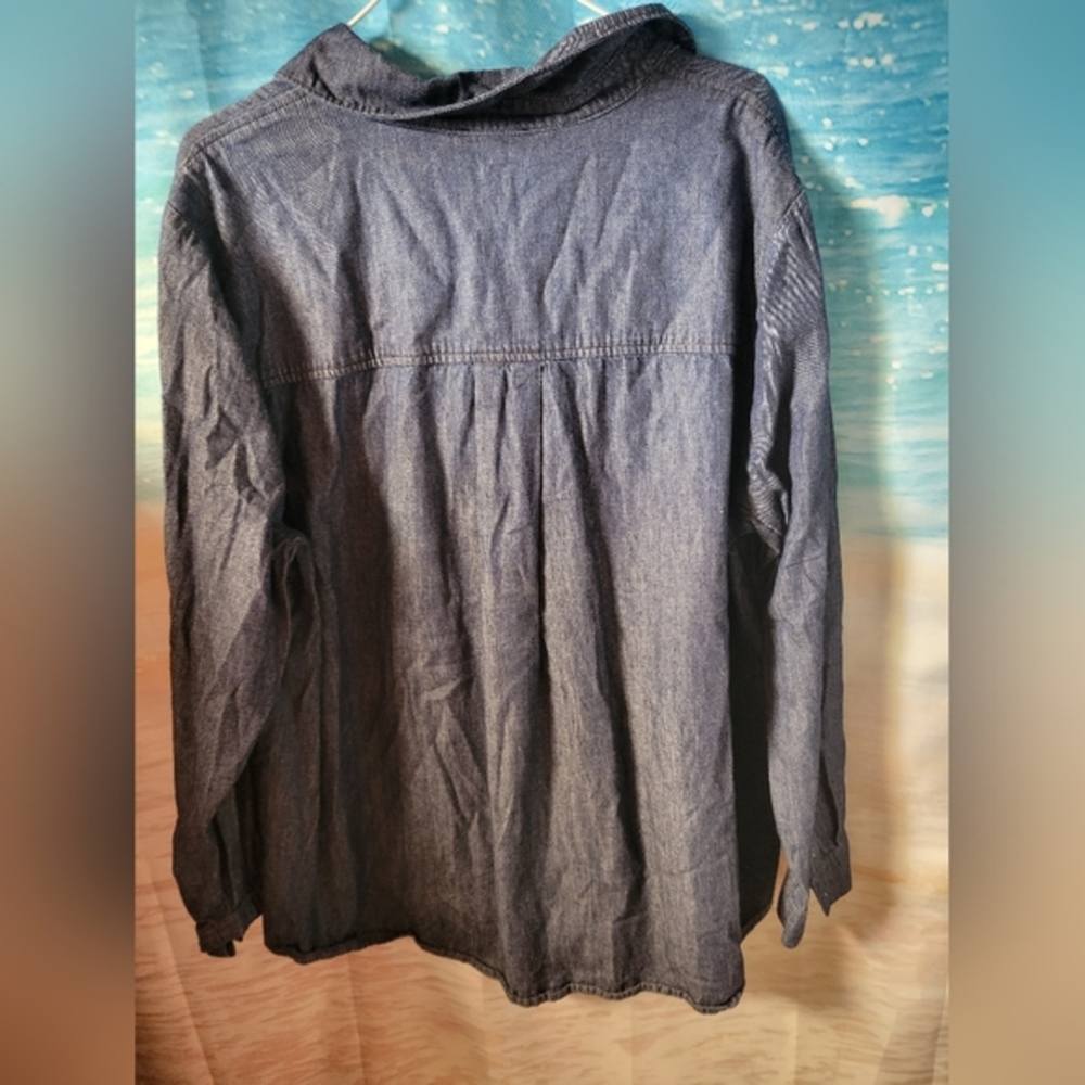 Lane Bryant Blue Denim look Lace up Front Blouse Size 18/20 - Picture 2 of 4